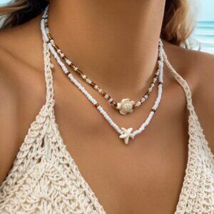 Turtle necklace choker, Bohemian bead choker, layered chain necklace set